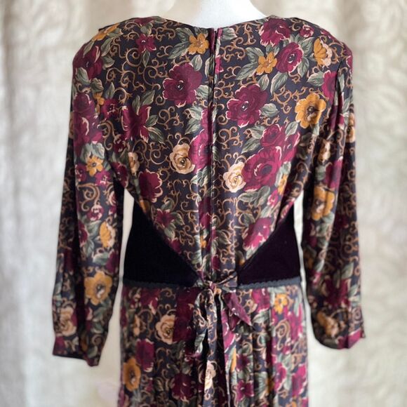 NWOT Vintage 90's Studio C Floral Maxi Dress with Attached Velvet Vest Size 14M - Picture 5 of 8